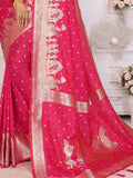 Stunning Pink Zari Weaving Kochi Silk Evening Wear Saree With Blouse - Zeel Clothing