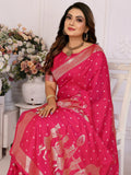 Stunning Pink Zari Weaving Kochi Silk Evening Wear Saree With Blouse - Zeel Clothing