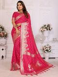 Stunning Pink Zari Weaving Kochi Silk Evening Wear Saree With Blouse - Zeel Clothing