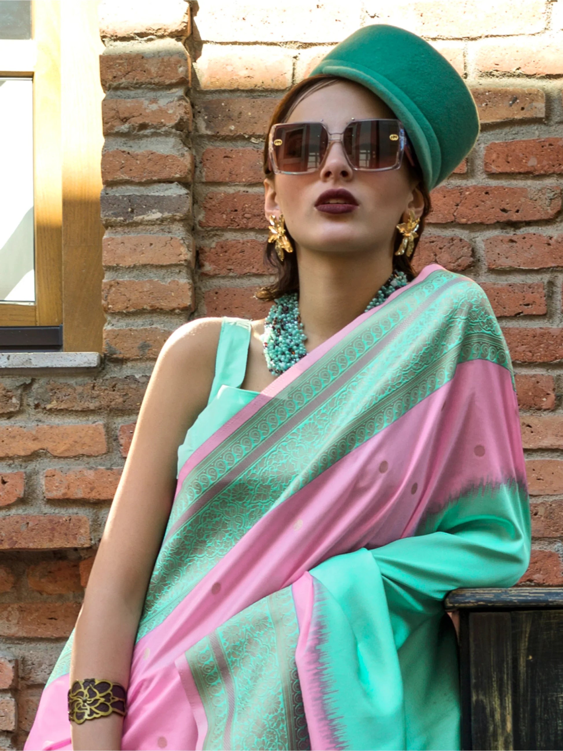 Stunning Pink Zari Weaving Silk Event Wear Saree With Blouse - Zeel Clothing