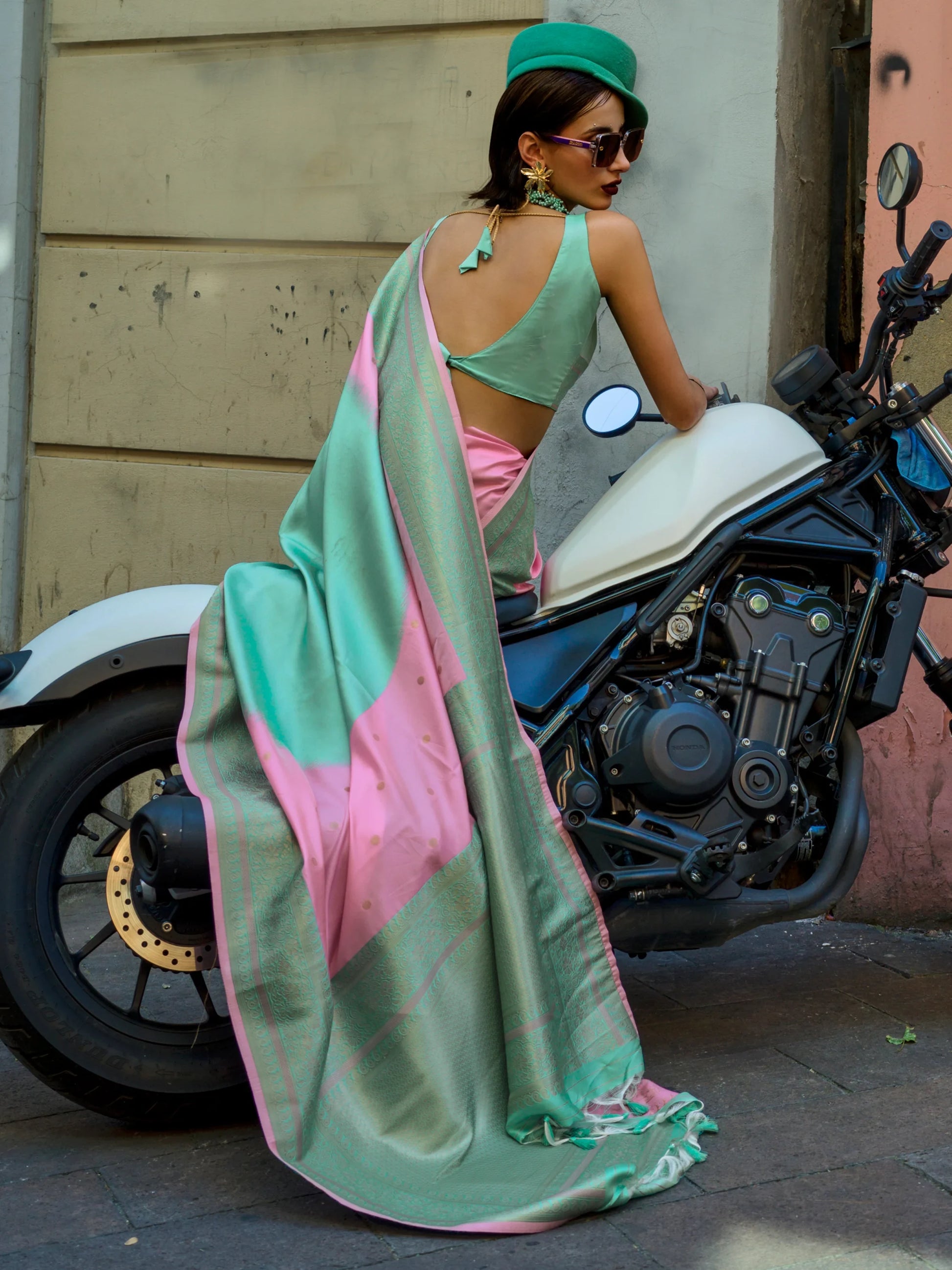 Stunning Pink Zari Weaving Silk Event Wear Saree With Blouse - Zeel Clothing