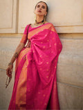 Stunning Pink Zari Weaving Silk Wedding Wear Saree With Blouse - Zeel Clothing