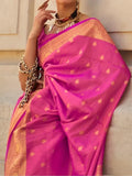 Stunning Pink Zari Weaving Silk Wedding Wear Saree With Blouse - Zeel Clothing