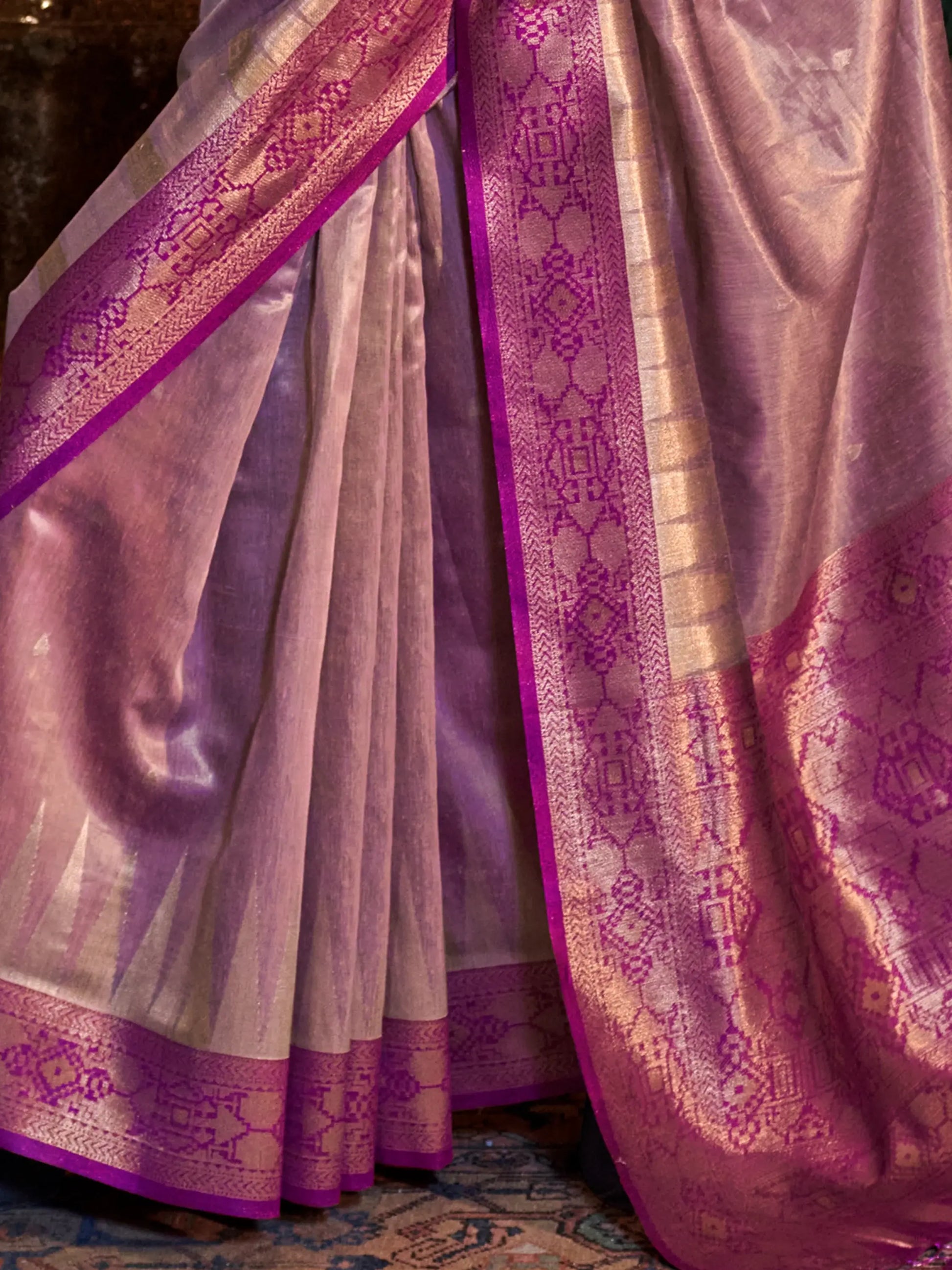 Stunning Pink Zari Weaving Tissue Silk Festival Wear Saree With Blouse - Zeel Clothing