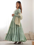 Stunning Pista Green Anarkali Suit With Banarasi Silk Dupatta - Zeel Clothing