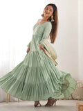 Stunning Pista Green Anarkali Suit With Banarasi Silk Dupatta - Zeel Clothing