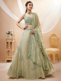 Stunning Pista Green Embroidered Sangeet Wear Lehenga Choli - Zeel Clothing