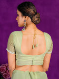 Stunning Pista Green Lace Work Chiffon Traditional Saree With Blouse - Zeel Clothing
