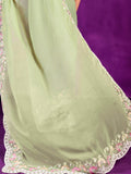 Stunning Pista Green Lace Work Chiffon Traditional Saree With Blouse - Zeel Clothing