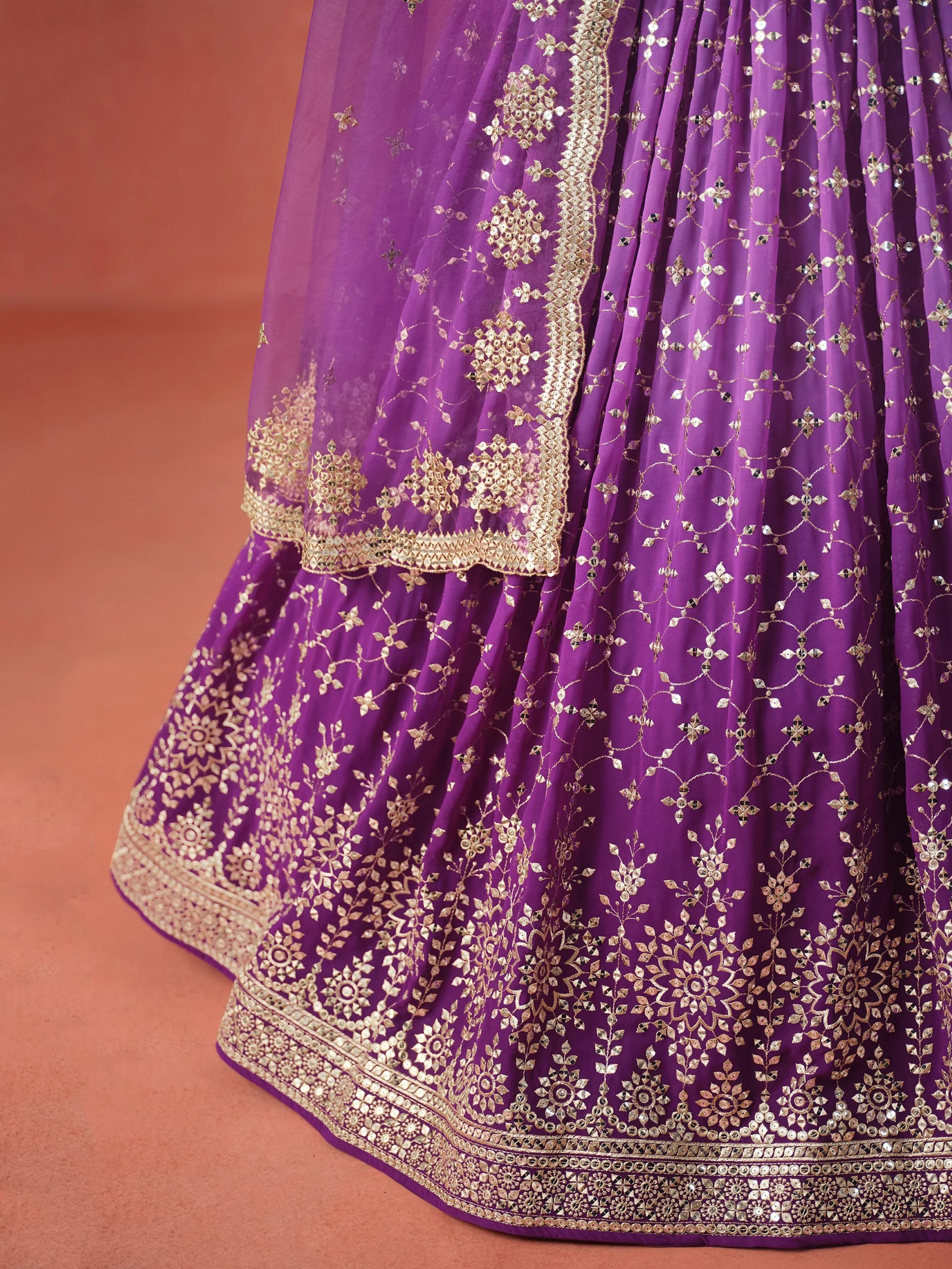 Stunning Purple Ceremonial Wear Georgette Lehenga Choli With Dupatta - Zeel Clothing