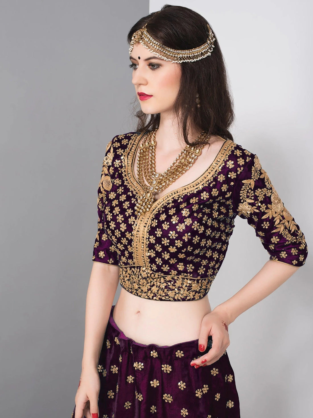 Stunning Purple Colored Partywear Embroidered Lehenga Choli