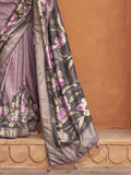 Stunning Purple Floral Printed Silk Wedding Wear Saree With Blouse - Zeel Clothing