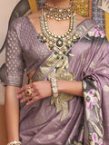 Stunning Purple Floral Printed Silk Wedding Wear Saree With Blouse - Zeel Clothing