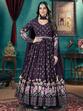 Stunning Purple Foil Printed Georgette Wedding Gown With Dupatta - Zeel Clothing