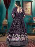 Stunning Purple Foil Printed Georgette Wedding Gown With Dupatta - Zeel Clothing