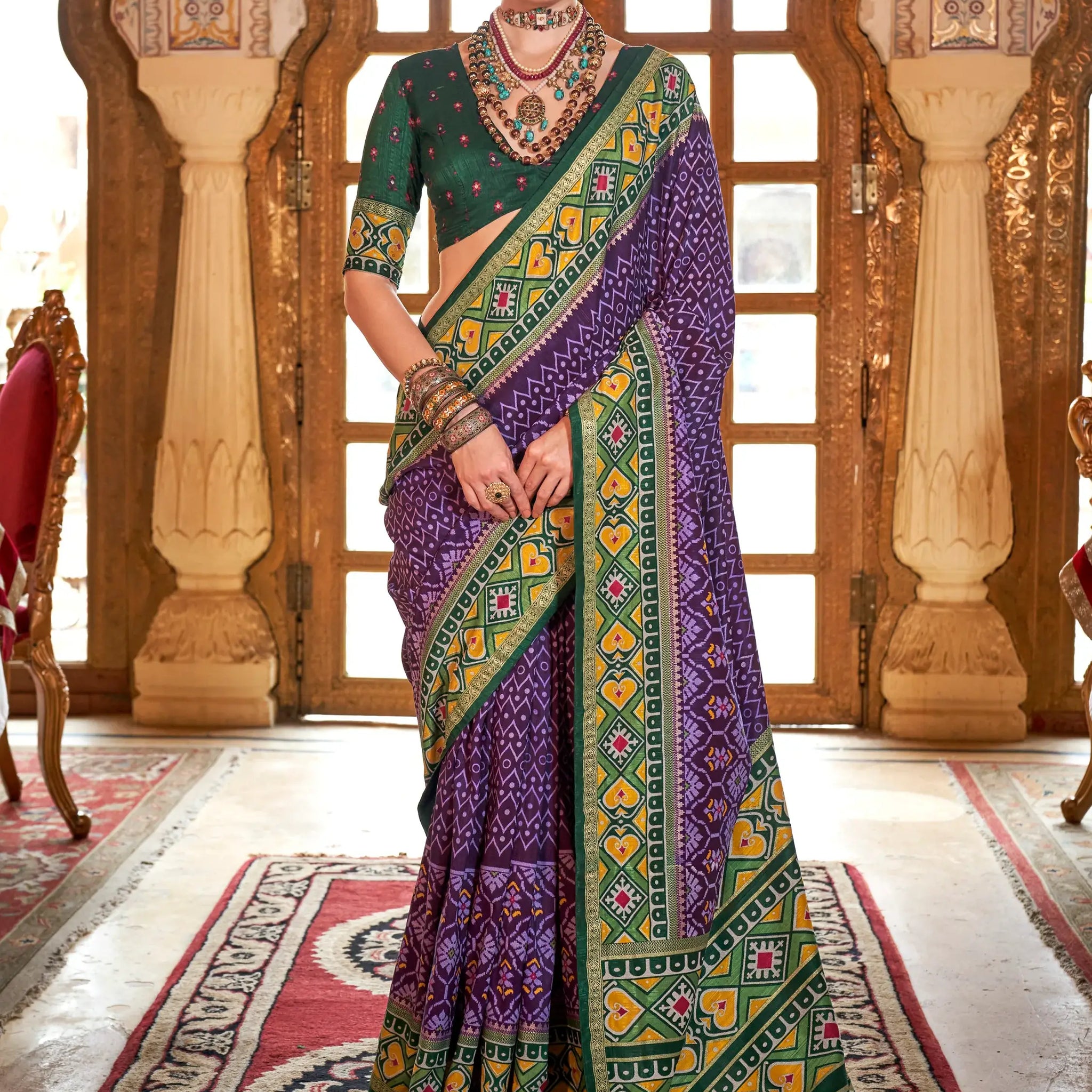 Stunning Purple Patola Printed Silk Casual Wear Saree With Blouse - Zeel Clothing