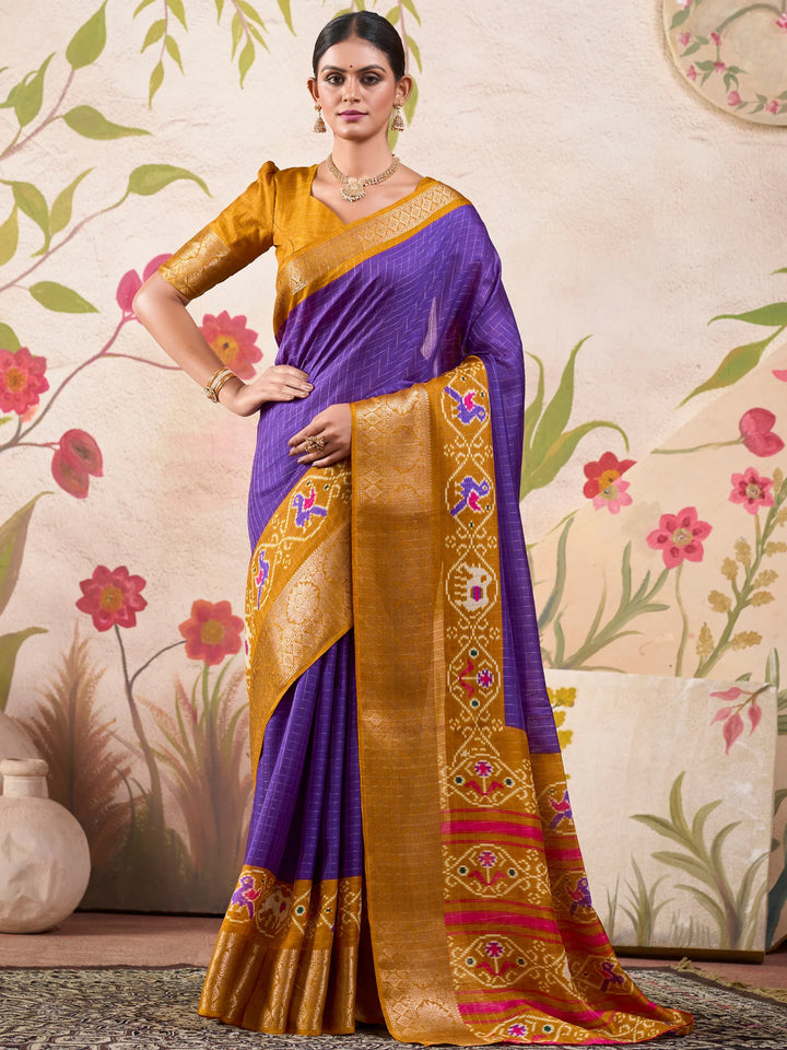 Stunning Purple Patola Printed Tussar Silk Event Wear Saree With Blouse - Zeel Clothing