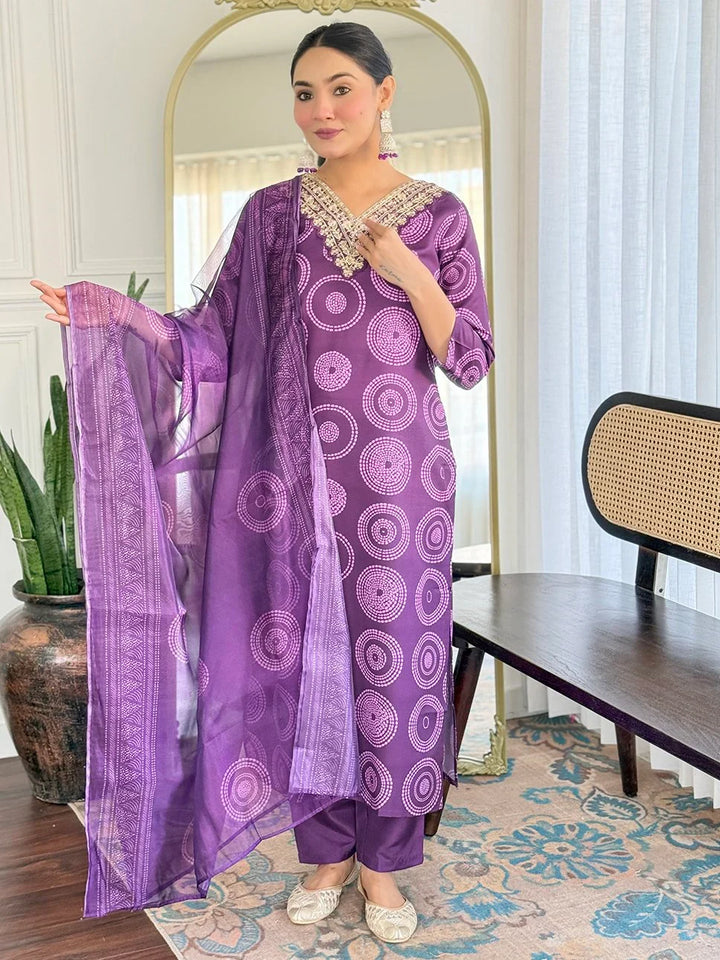 Stunning Purple Printed Rayon Designer Pant Suit With Dupatta - Zeel Clothing