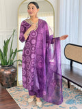 Stunning Purple Printed Rayon Designer Pant Suit With Dupatta - Zeel Clothing