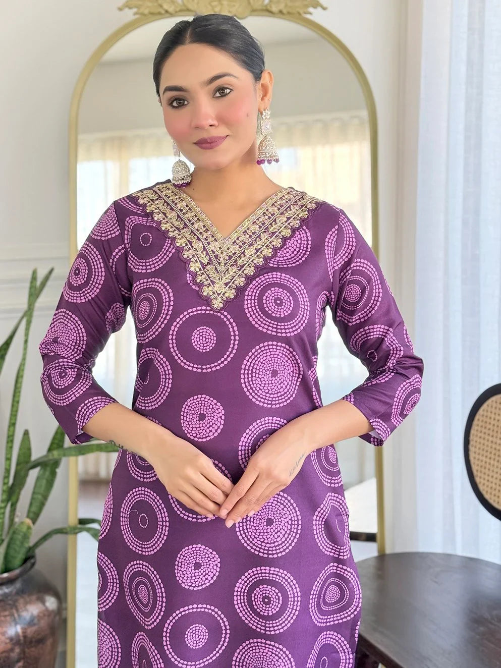 Stunning Purple Printed Rayon Designer Pant Suit With Dupatta - Zeel Clothing