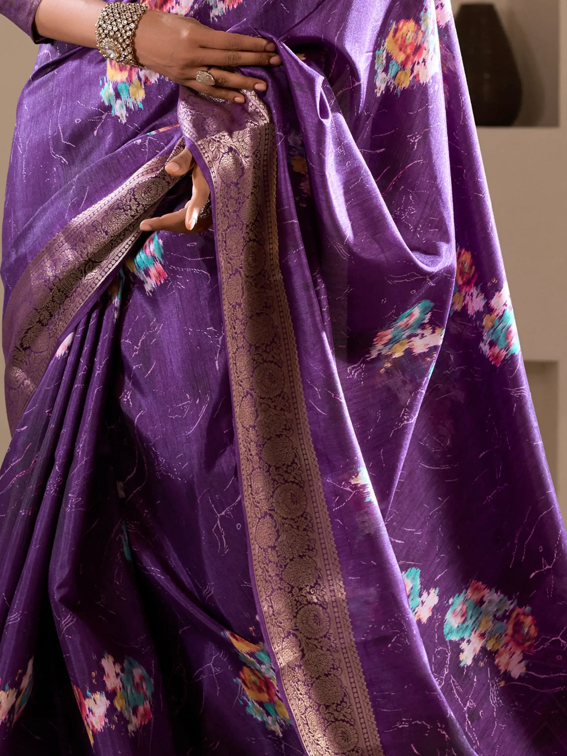 Stunning Purple Printed Silk Event Wear Saree With Blouse - Zeel Clothing