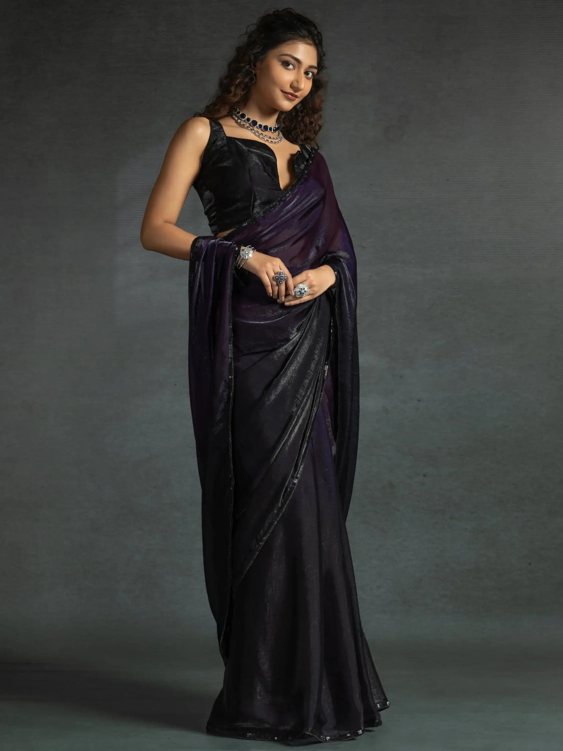 Stunning Purple Satin Party Wear Pre-Stitched Saree With Blouse - Zeel Clothing