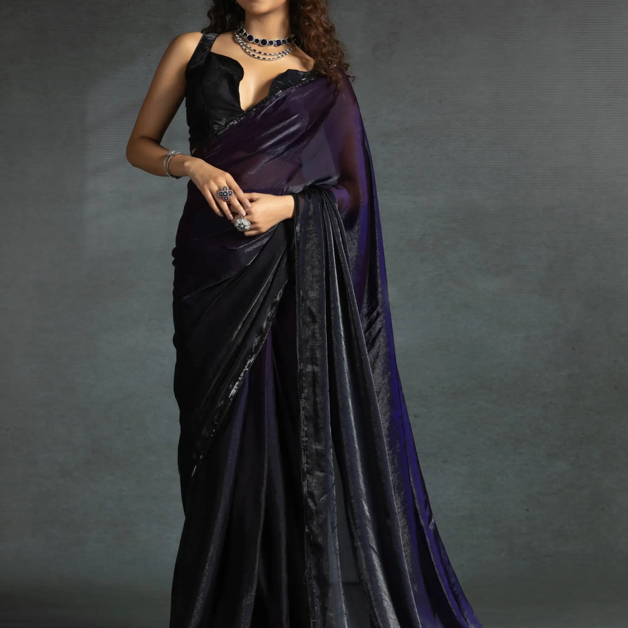 Stunning Purple Satin Party Wear Pre-Stitched Saree With Blouse - Zeel Clothing