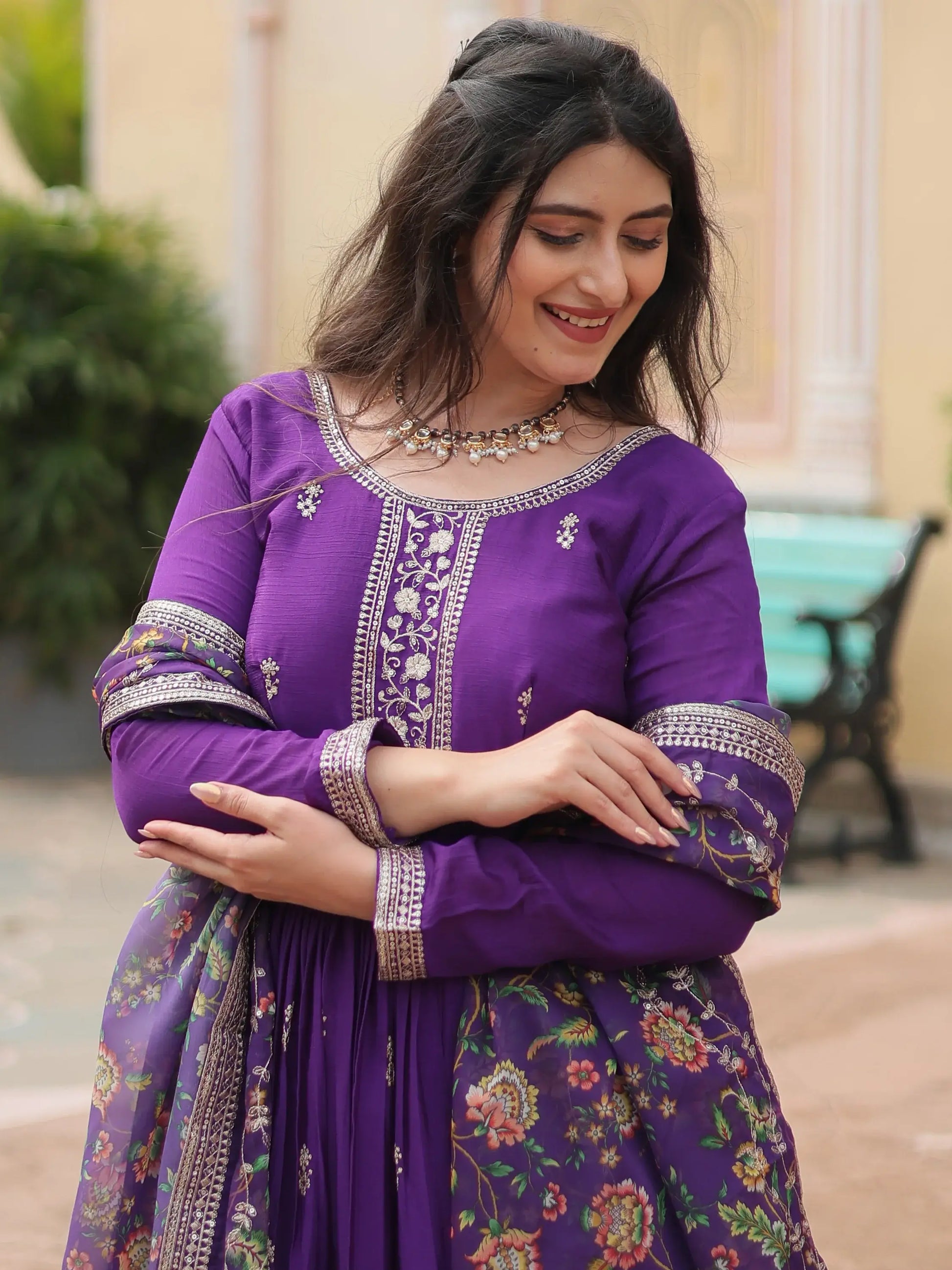 Stunning Purple Sequins Chinon wedding Wear Gown With Dupatta - Zeel Clothing