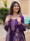 Stunning Purple Sequins Chinon wedding Wear Gown With Dupatta - Zeel Clothing