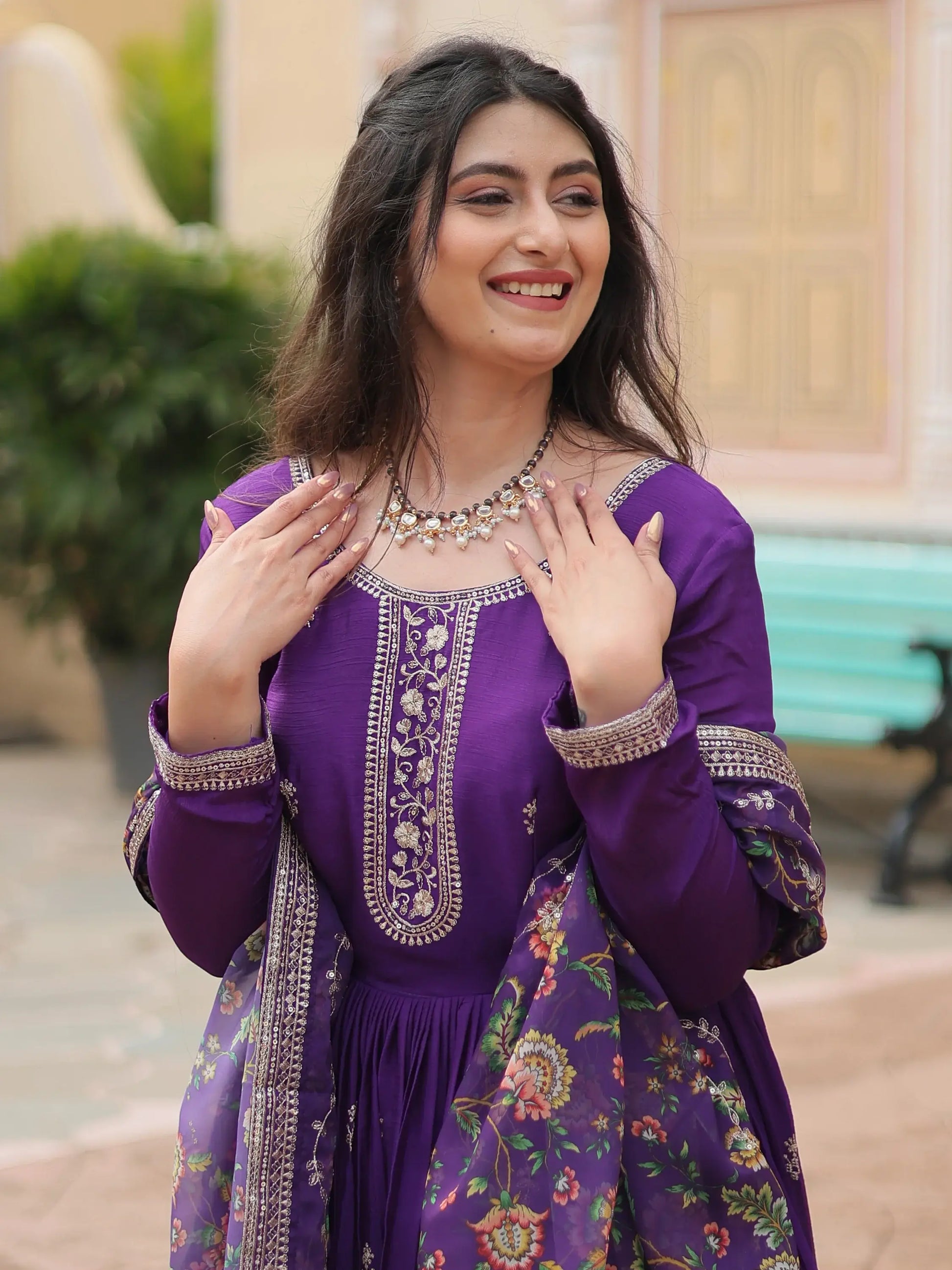 Stunning Purple Sequins Chinon wedding Wear Gown With Dupatta - Zeel Clothing