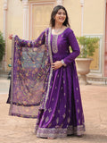 Stunning Purple Sequins Chinon wedding Wear Gown With Dupatta - Zeel Clothing