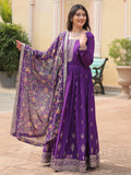Stunning Purple Sequins Chinon wedding Wear Gown With Dupatta - Zeel Clothing