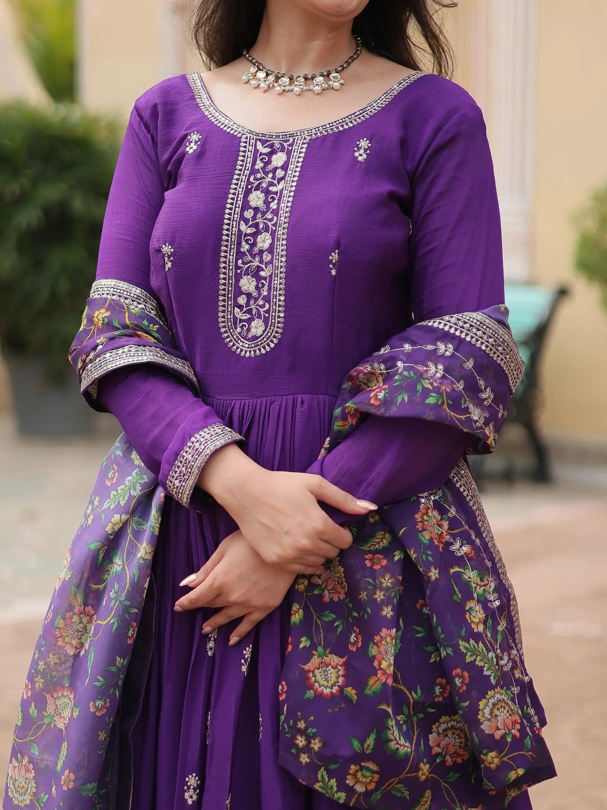 Stunning Purple Sequins Chinon wedding Wear Gown With Dupatta - Zeel Clothing