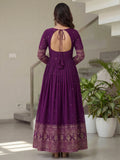 Stunning Purple Sequins Embroidery Silk Wedding Wear Gown With Dupatta
