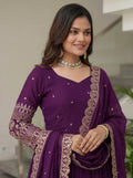 Stunning Purple Sequins Embroidery Silk Wedding Wear Gown With Dupatta