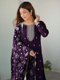 Stunning Purple Sequins Work Silk Festive Wear Pant Suit With Dupatta - Zeel Clothing