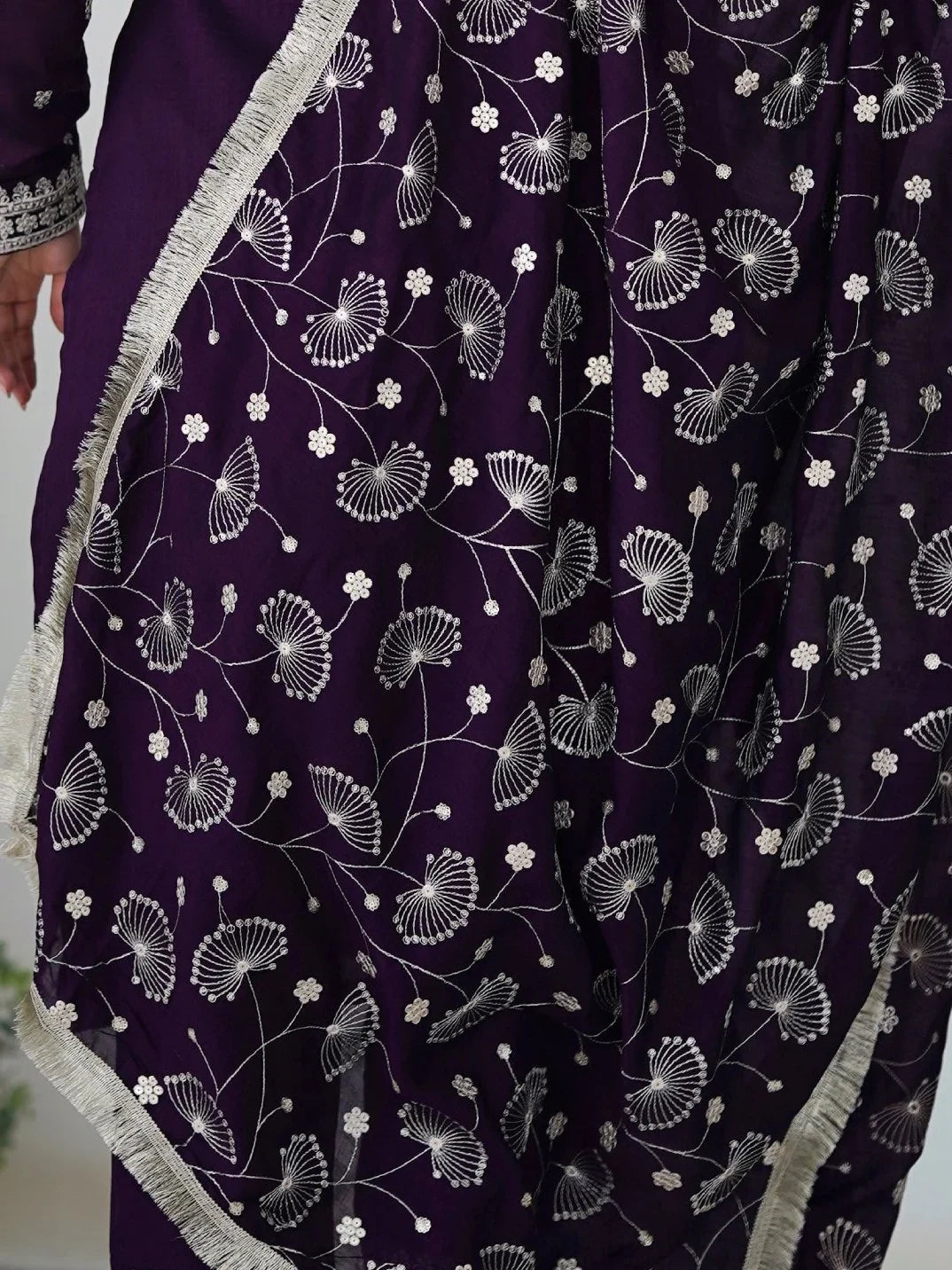 Stunning Purple Sequins Work Silk Festive Wear Pant Suit With Dupatta - Zeel Clothing