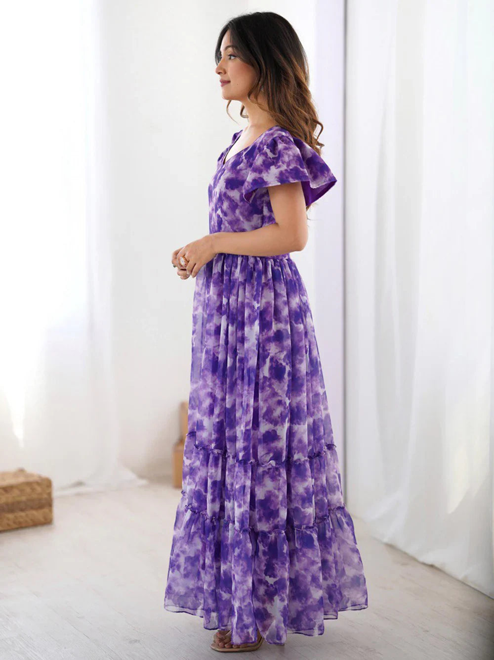 Stunning Purple Shibori Printed Georgette Party Wear Dress - Zeel Clothing