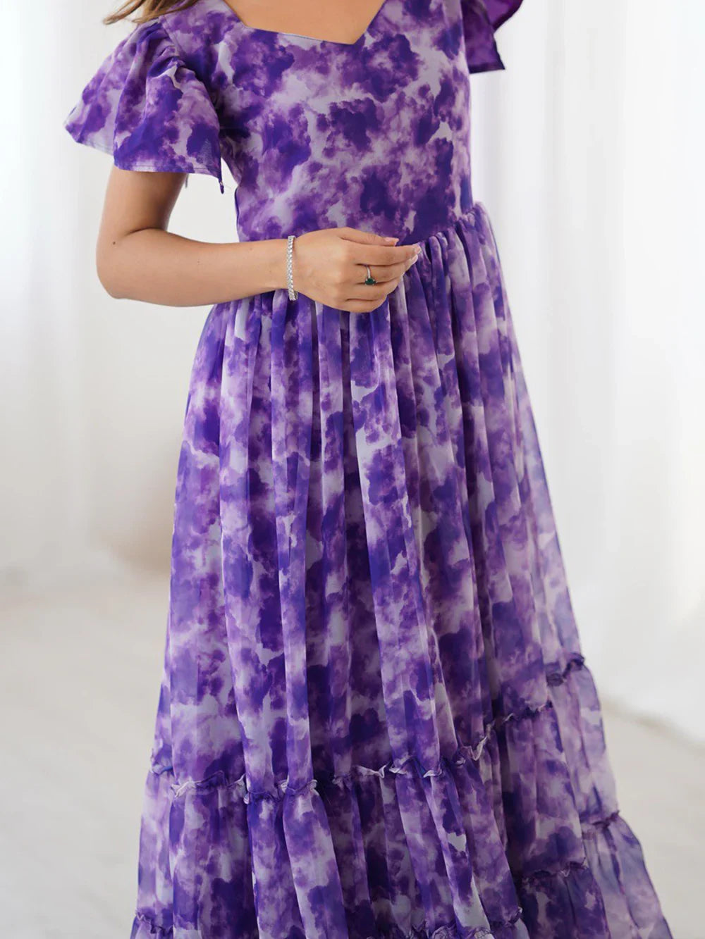 Stunning Purple Shibori Printed Georgette Party Wear Dress - Zeel Clothing