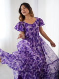 Stunning Purple Shibori Printed Georgette Party Wear Dress - Zeel Clothing