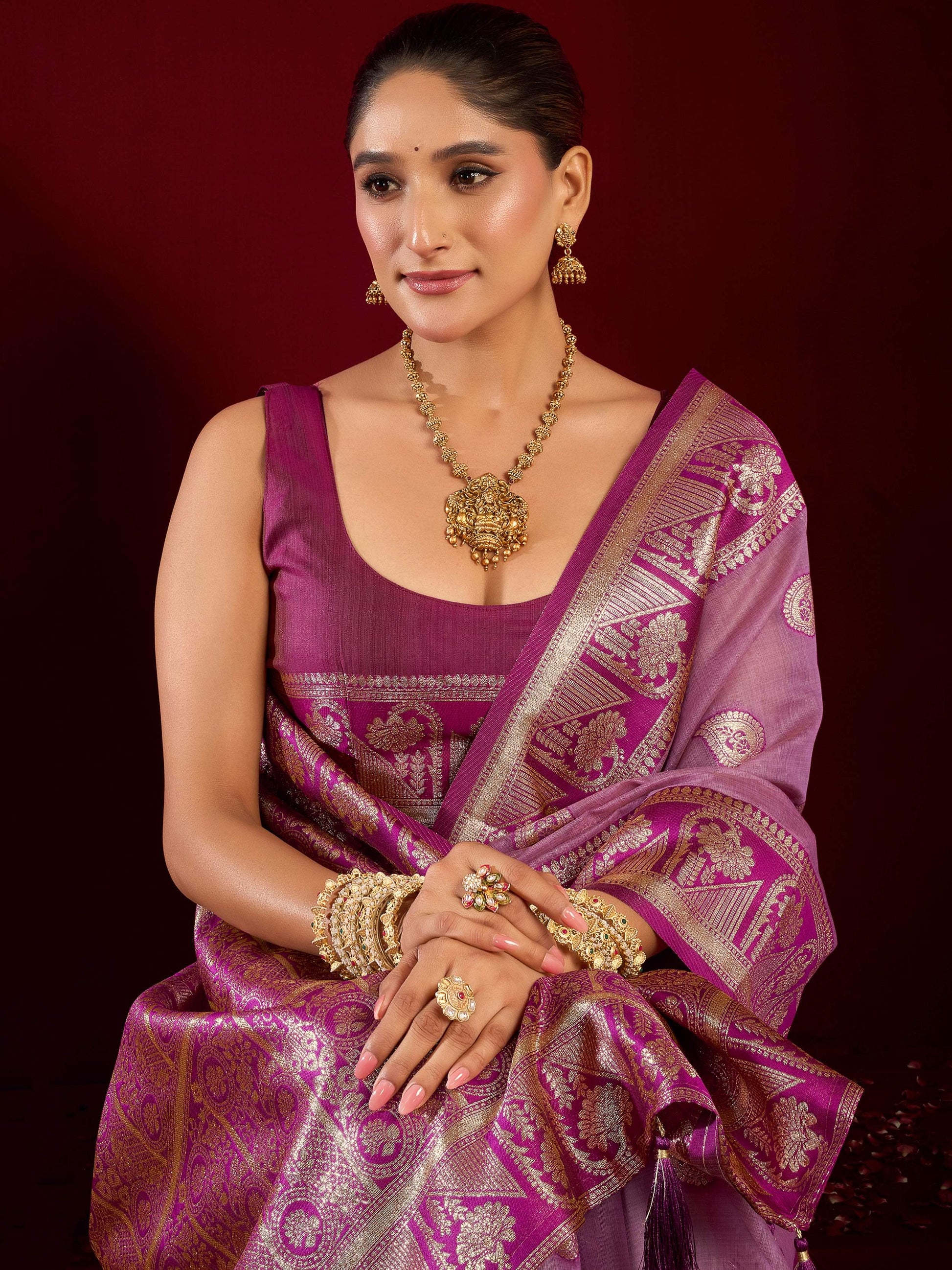 Stunning Purple Zari Weaving Banarasi Silk Marriage Wear Saree With Blouse