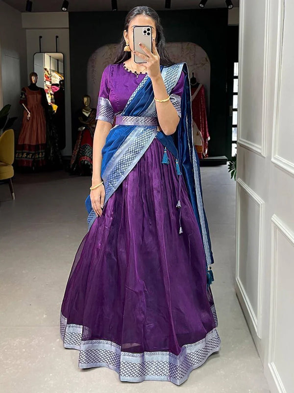 Stunning Purple Zari Weaving Dupion Silk Wedding Wear Lehenga Choli