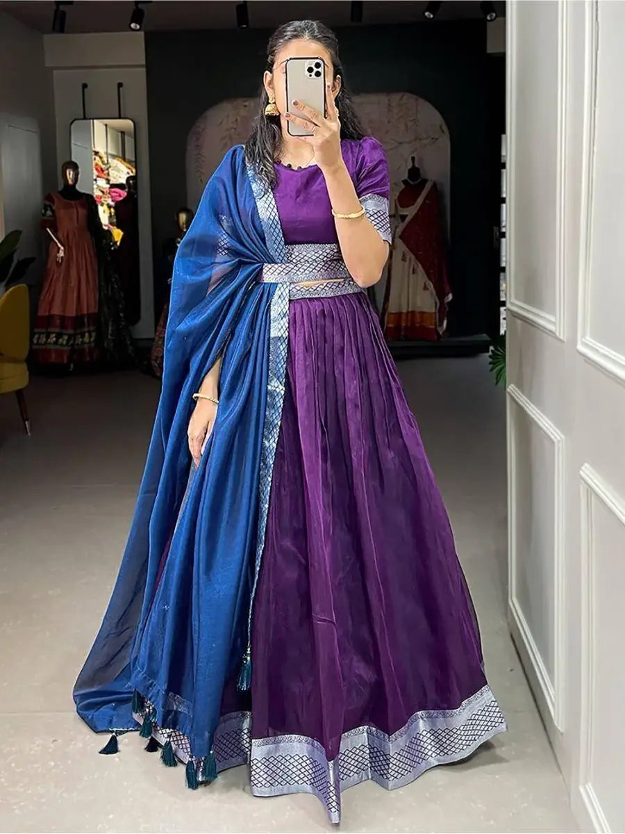 Stunning Purple Zari Weaving Dupion Silk Wedding Wear Lehenga Choli - Zeel Clothing