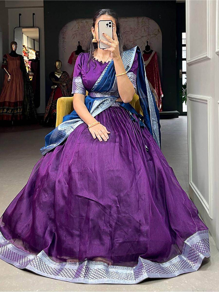 Stunning Purple Zari Weaving Dupion Silk Wedding Wear Lehenga Choli - Zeel Clothing