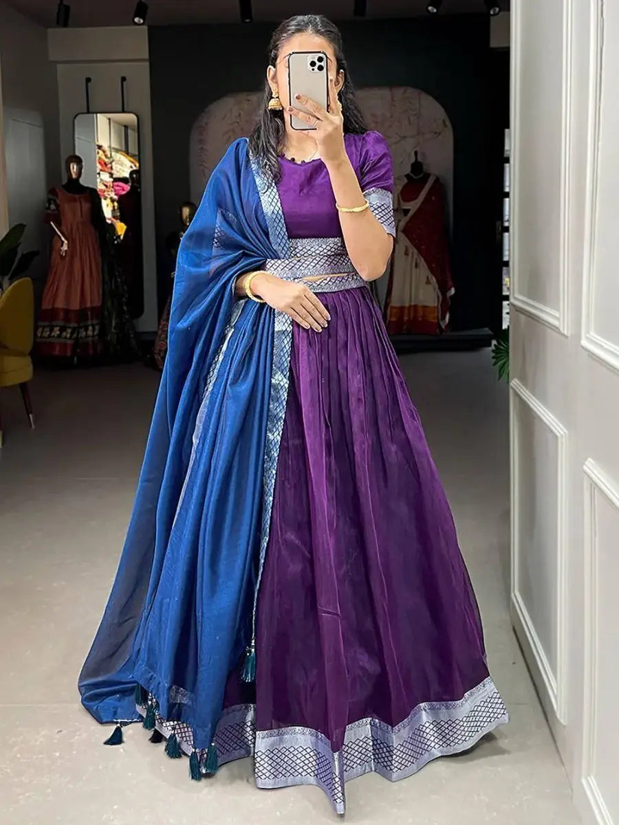 Stunning Purple Zari Weaving Dupion Silk Wedding Wear Lehenga Choli - Zeel Clothing