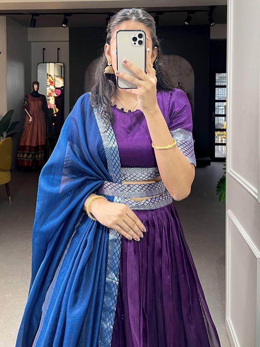Stunning Purple Zari Weaving Dupion Silk Wedding Wear Lehenga Choli - Zeel Clothing