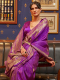 Stunning Purple Zari Weaving Satin Festive Wear Saree With Blouse - Zeel Clothing