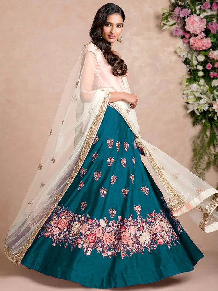 Stunning Rama Colored Floral Embroidered Lehenga Choli