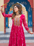 Stunning Rani Pink Laheriya Printed Georgette Festive Wear Gown - Zeel Clothing