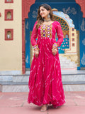 Stunning Rani Pink Laheriya Printed Georgette Festive Wear Gown - Zeel Clothing